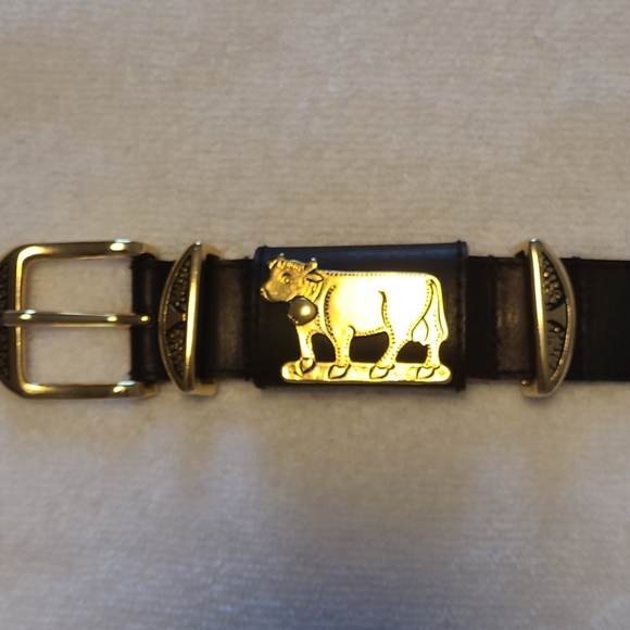 Frank Remmert Designer leather belt whimsical brass hardware - Picture 4 of 10